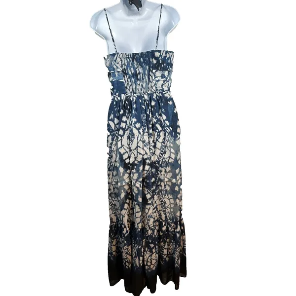 Betsey Johnson Size 6 Maxi Dress Womens Tie Dye‎ Deep V Blue White Sweetheart - Image 2