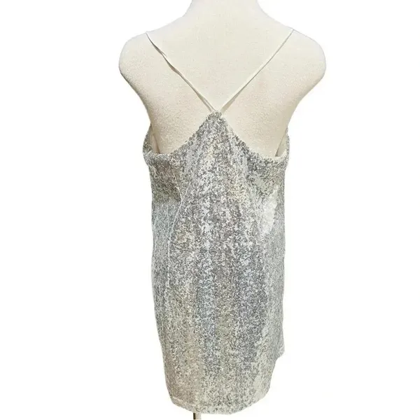 Delilaah Mini Dress Strappy V Neck Slip Sequin Dress In Silver Size 10 Nwt - Image 7