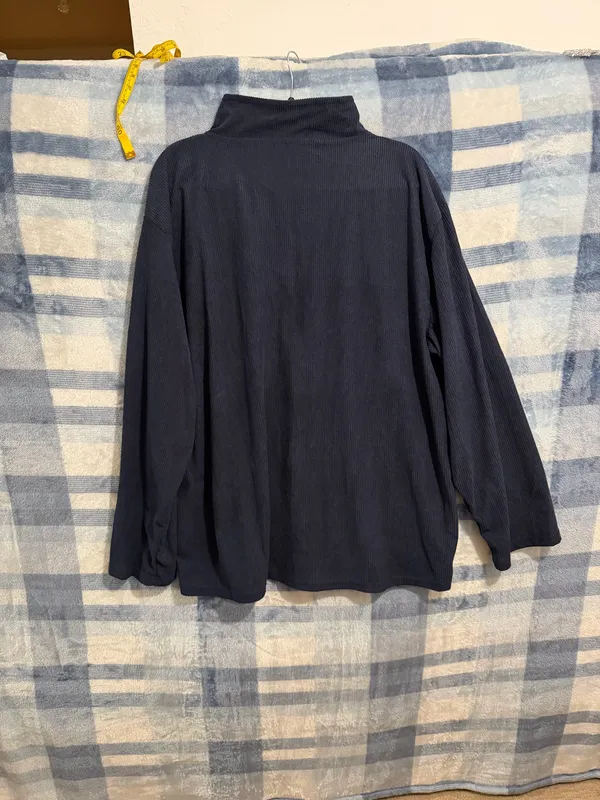 Mens Navy Blue Ribbed Quarter Zip Pullover Sweatshirt Size 2XL - Image 3
