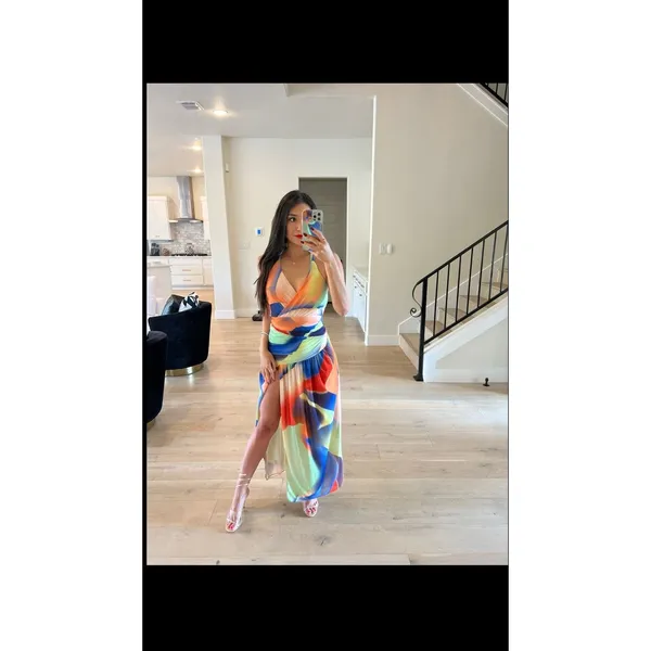 NICHOLAS Multicolor Abstract A-Line Ruching Side Slit Bristol Gown Dress Size 4 - Image 3