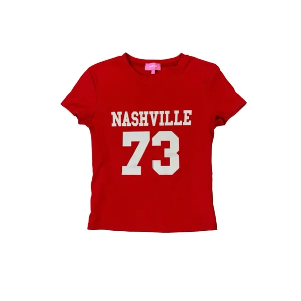 Edikted Nashville 73 Red Graphic Baby Tee Y2K Fitted Crewneck T Shirt Small - Image 2