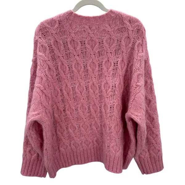 LOFT Pink Cable‎ Open Knit Crew Neck Sweater Womens XL Wool Blend Lightweight - Image 2
