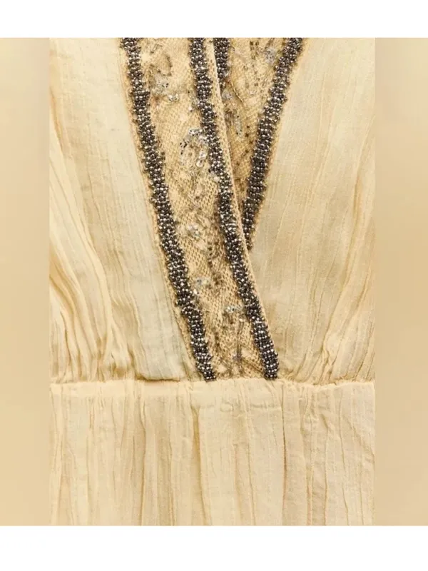 Zara NWT embellished beaded trim light yellow Sleeveless Maxi Dress - Image 8