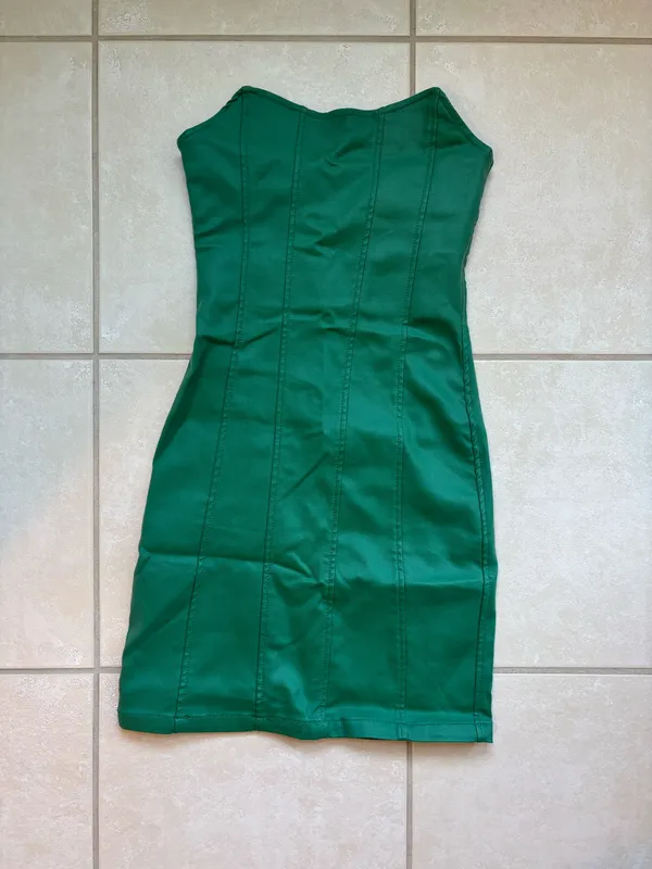 Edikted Green Leather Faux Dress - Image 3