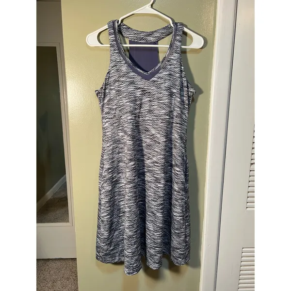MPG Women's Size Medium Marled Performance Dress Purple Black V-Neck Sleeveless - Image 3