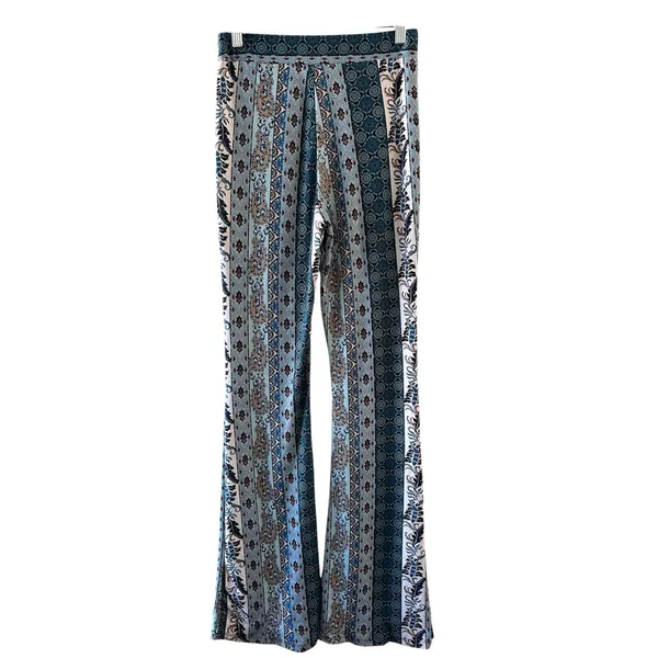 Iris Blue Multi Paisley Floral Bell Bottom Leggings Women Sz S - Image 2