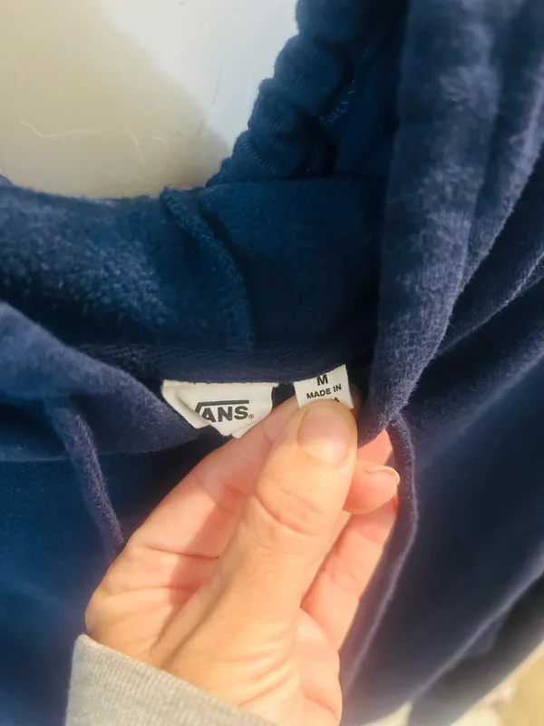Navy blue Cropped Vans hoodie with pink logo - Image 4