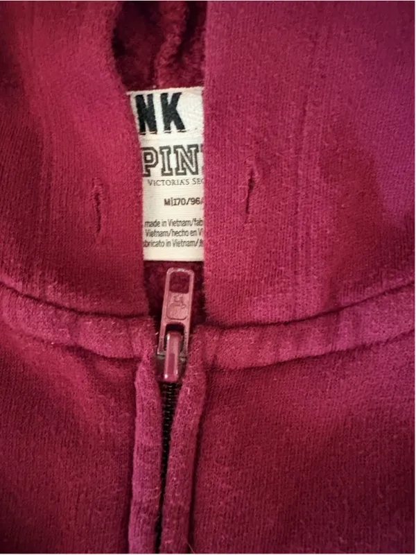 PINK Victoria's Secret Burgundy Floral Full-Zip Hoodie Women's Size M (19” PTP) - Image 8