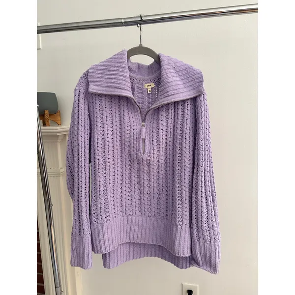 Aerie Lavender Cable Knit Quarter Zip Sweater Oversized Mock Neck Pullover - Image 3