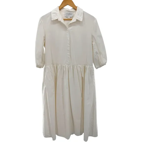 Mare Mare x Anthropologie White Poplin Puff‎ Sleeve Midi Shirt Dress XXS - Image 3