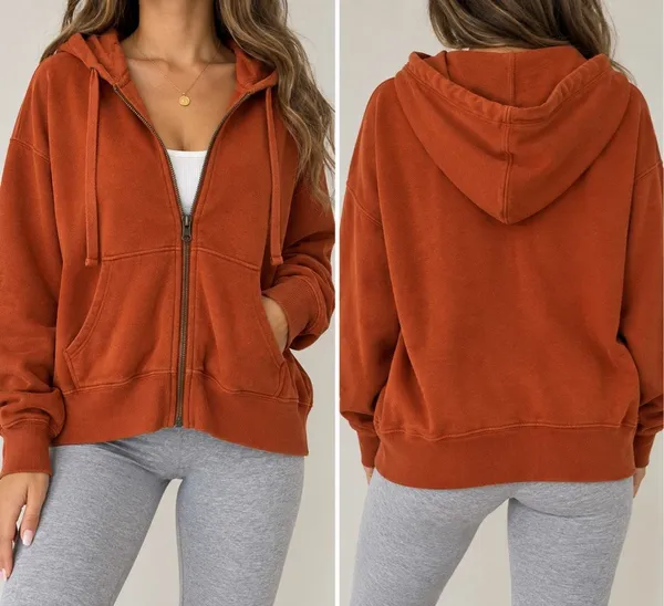Aerie Offline Size M Burnt Orange Oversized Zip Up Hoodie Sweatshirt - Image 2