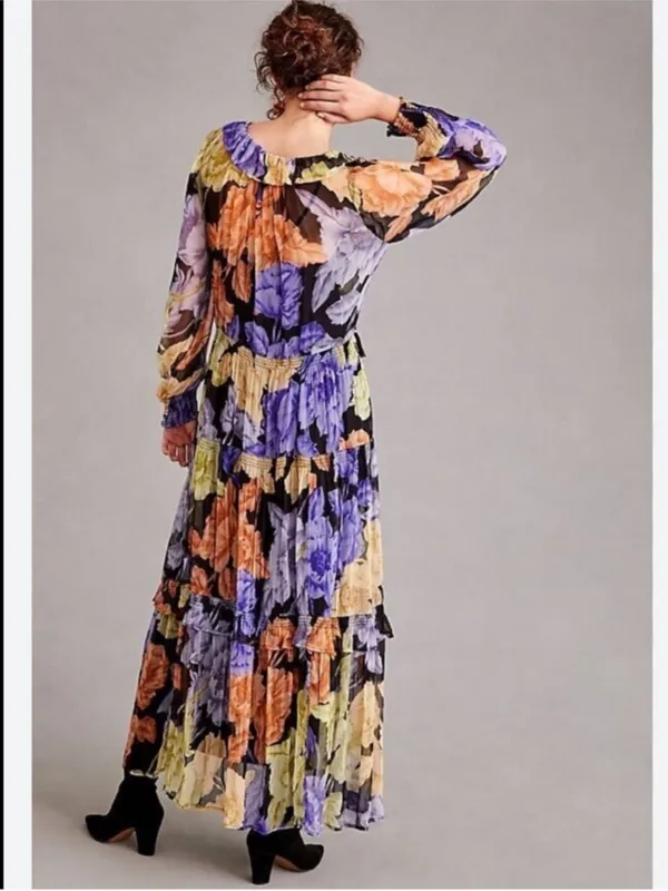 Anthropologie the Marais floral tiered chiffon maxi dress - Image 3