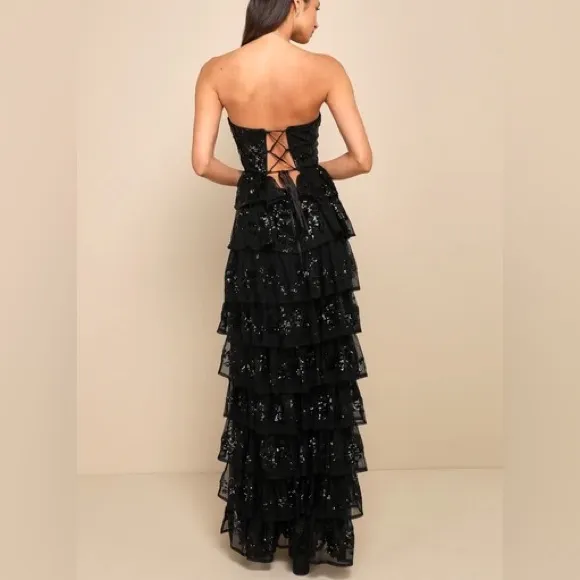 NWT Lulu's Definite Glamour Black Sequin Bustier Maxi Dress size Small - Image 2