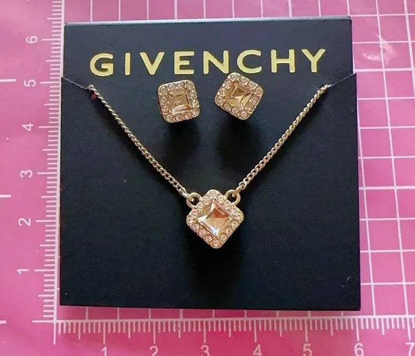 Givenchy square diamond paved stud earrings & necklace set - Image 4
