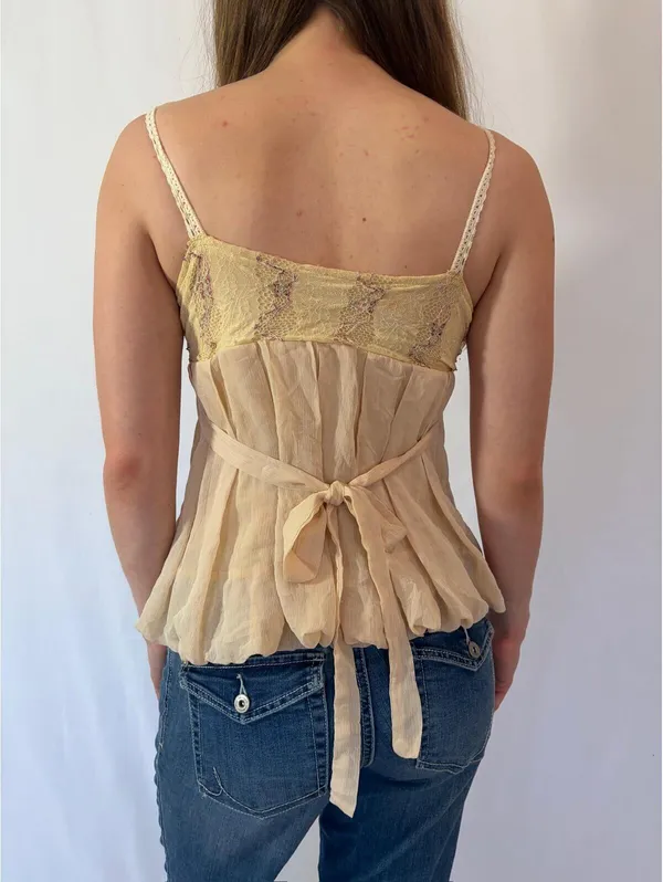 Cream Flouncy Embellished Y2K Fairy Cami Top - Image 6