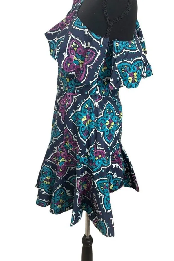 Josie natori premium cotton printed ruffle flare mini off shoulder dress - Image 5