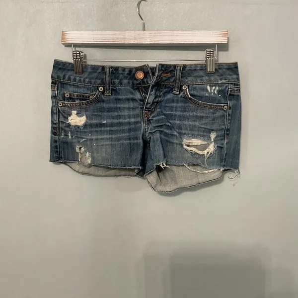 American Eagle Womens Denim Shorts Distressed Raw Hem Blue Size 4 - Image 2