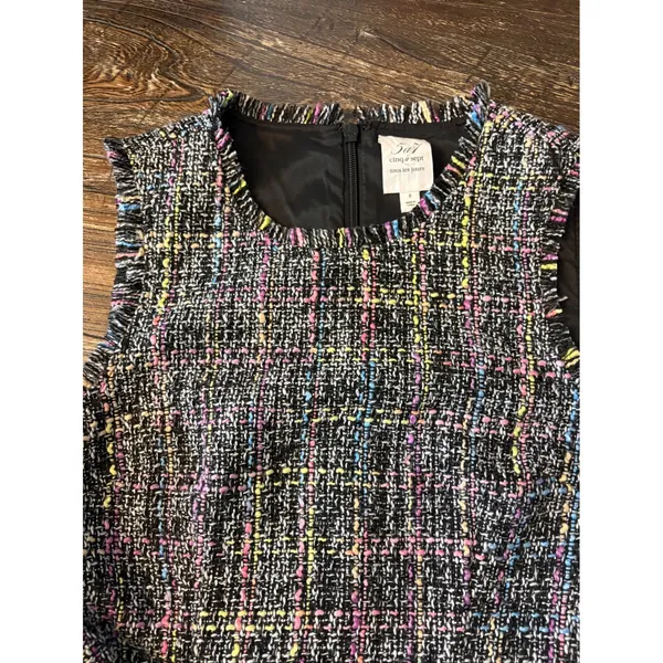 Cinq à Sept Rochelle Tweed Minidress Womens‎ 8 Multicolor Belted Fringe - Image 5