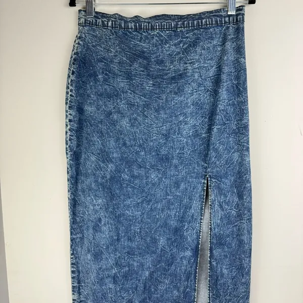 Judy Blue Denim Midi Maxi Skirt Sz 1XL Acid Wash Stretch High Slit A Line - Image 5