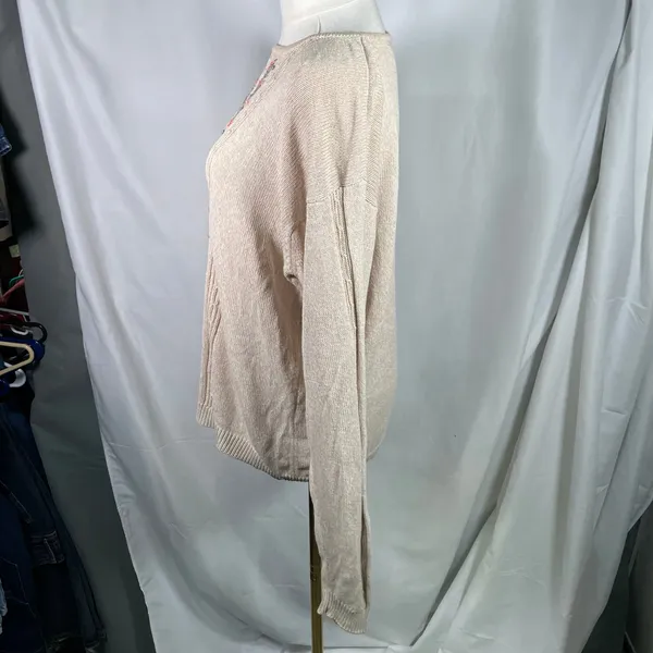 Cottage Essentials Embroidered Floral‎ Sweater Beige Ramie Cotton M Vintage - Image 10