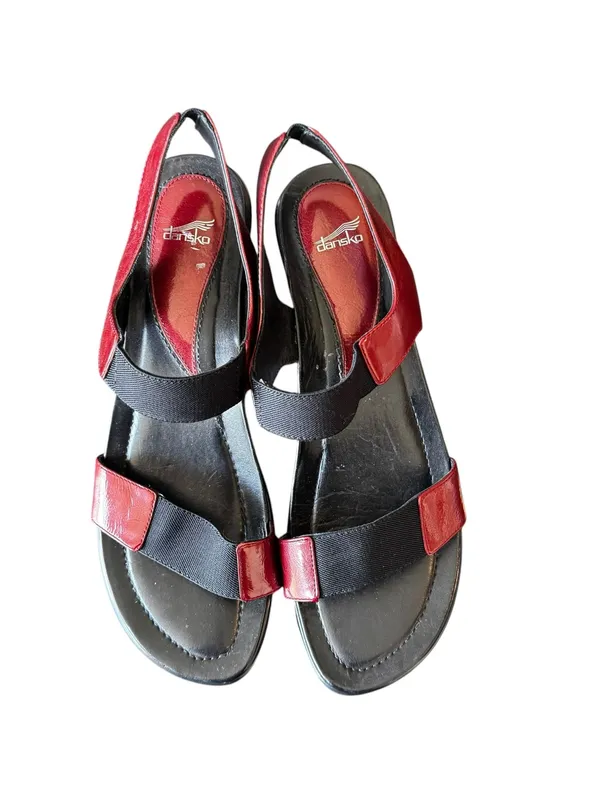 Dansko - Red Patent Leather Black Elastic Wedge Sandals Sz 40 - Image 2