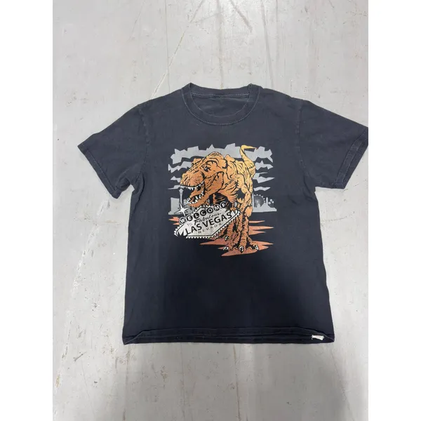 Las Vegas T-Rex Dinosaur Graphic T-Shirt Faded Black Souvenir Tee Women Small - Image 2