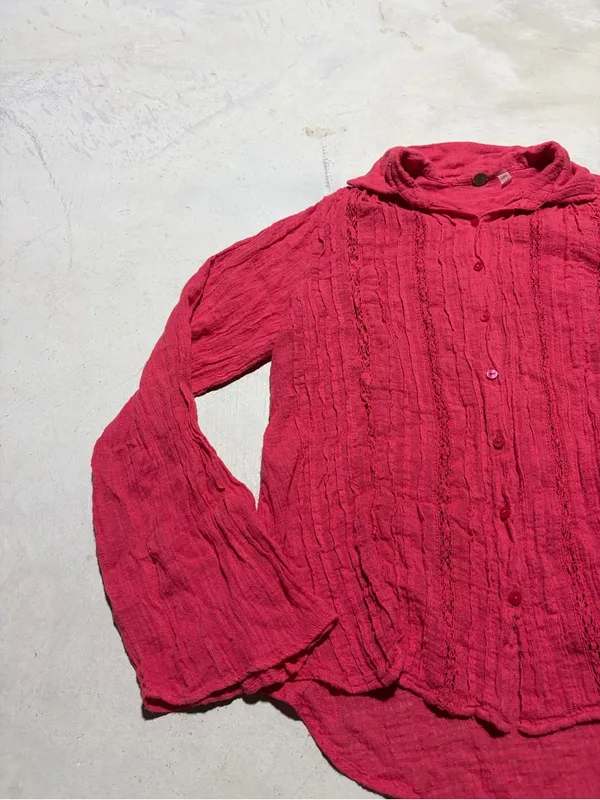 Free people FP one Red Button-Front Textured daydream Shirt XS - Image 5