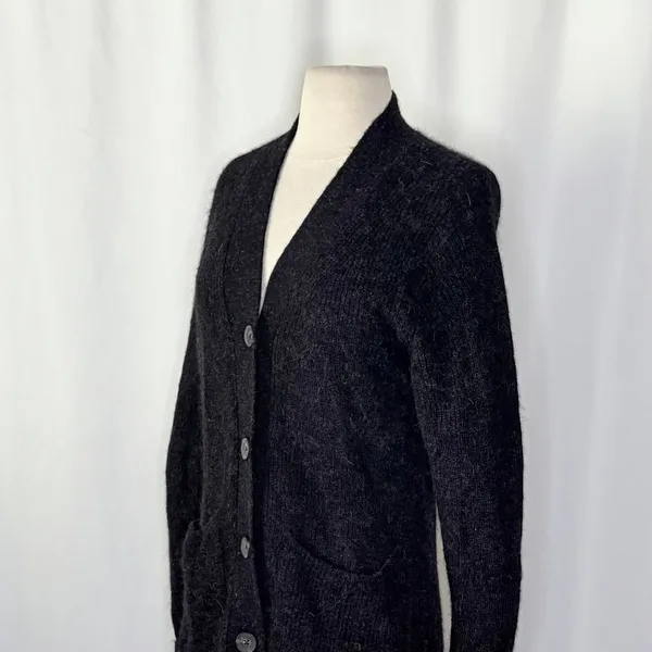 EVERLANE The Oversized Alpaca Cardigan Heathered Black Merino Wool Pockets Small - Image 8