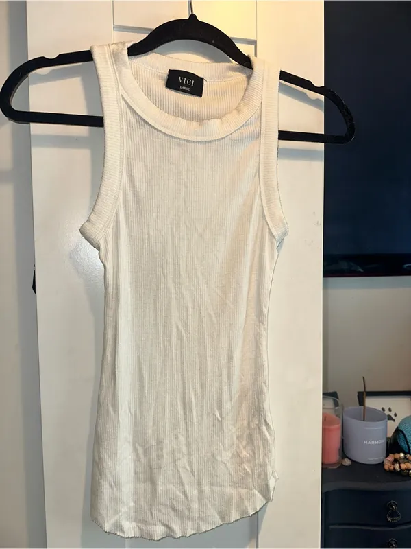 Vici Off White Ribbed Raw Edge Bottom Tank $44 MSRP - Image 2