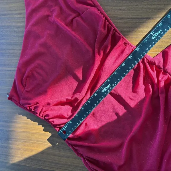 Privy Red One Shoulder Dress M Y2K Romantic Shimmer Homecoming Sorority Rush‎ - Image 16