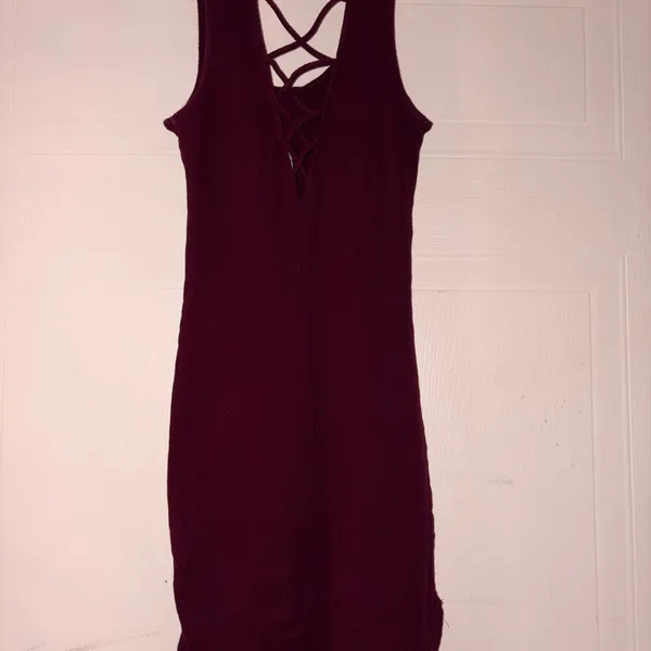 Ambiance Ribbed Crisscross Back Mini Dress - Burgundy - Image 2