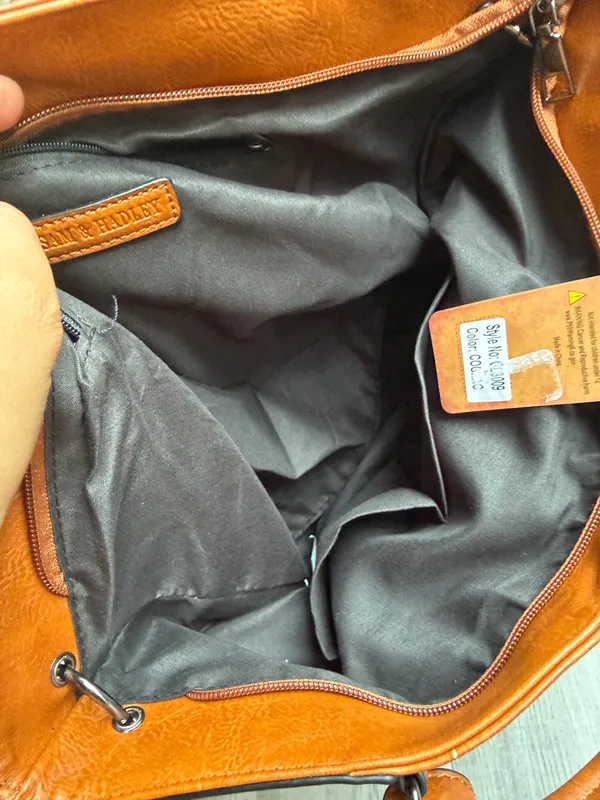Sam & Hadley Brown Cognac Satchel Bag Buckle Detail Faux Leather Large Handbag - Image 10