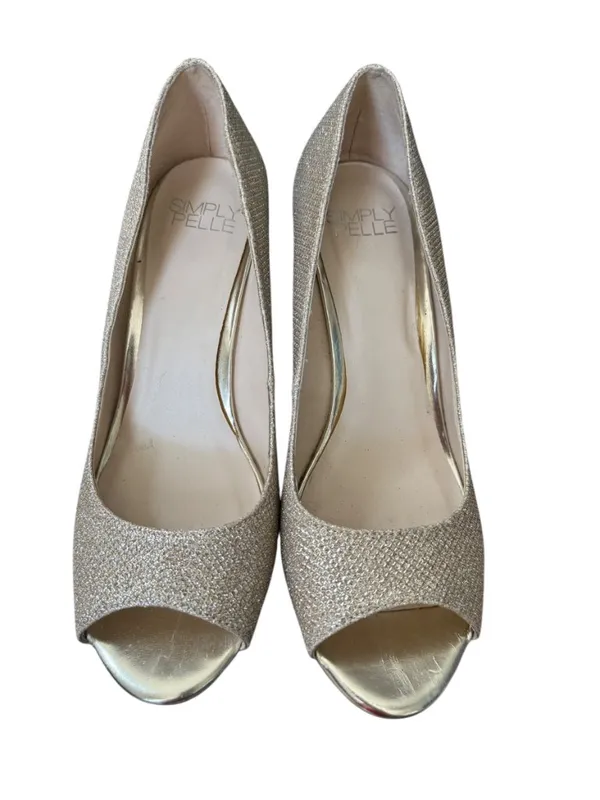 Simply Pelle Wendie women's gold glitter peep toe wedge pump shoe size 8 1/2M - Image 4