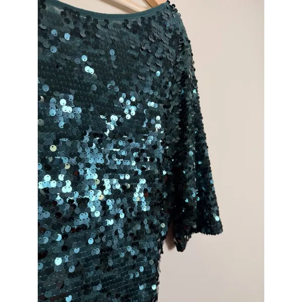 BCBGMAXAZRIA All Over Sequin Gown Jade Green Showgirl‎ Maxi Dress Formal Stretch - Image 4