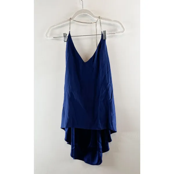 Amanda Uprichard Chain Silk Halter Tank Top Blue Small - Image 2
