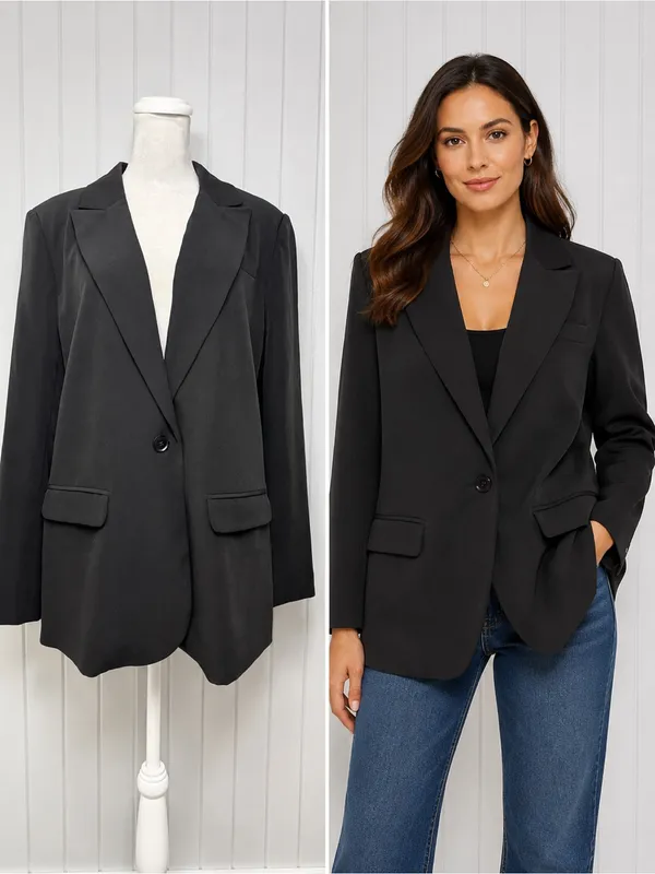 Vince Camuto Black Single-Button Notch Lapel‎ Blazer Jacket Size L Career Chic - Image 2