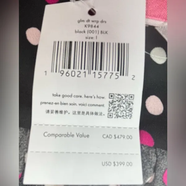 Kate Spade L Drop Waist Wrap Black and Pink Polka Dot Dress - Image 12