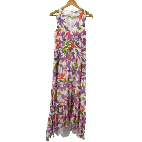 Ramy Brook Miles Floral V-Neck Sleeveless Maxi Dress High Low Hem Size‎ 4 - Image 3
