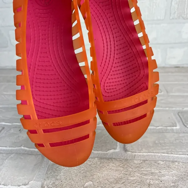 Crocs Adrina II Women 7 Orange Jelly Flats Sandals Casual Summer Vacation Travel - Image 14