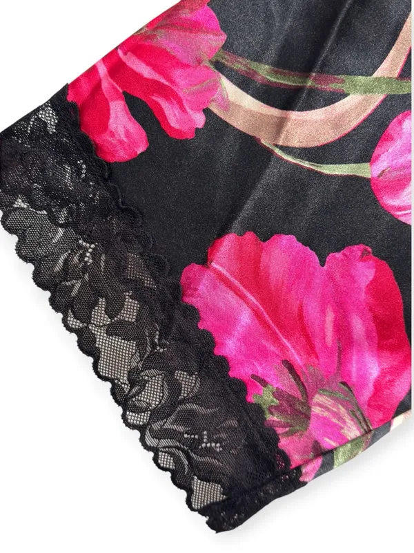 NWT Women's Lilac + London Floral Print Pink and Black Midi Wrap Robe L - Image 6