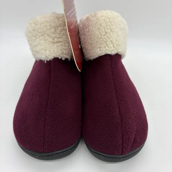 NEW Isotoner Womens 7.5-8 Holiday Slippers‎ Burgundy Hard Sole Cushioned Sherpa - Image 2
