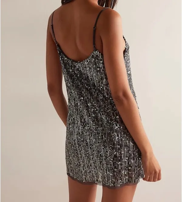 Free people midnight kiss mini slip dress charcoal color combo - Image 7