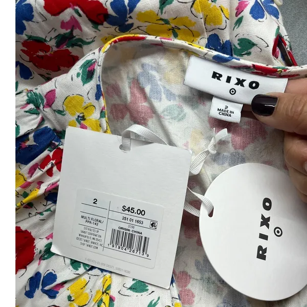 Rixo for Target Women's Linen Rayon Multi Floral‎ Puff Sleeve Button Dress 2 NWT - Image 5