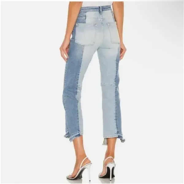 ALL SAINTS Kim Two‎ Tone Asymmetric Hem Jeans in Mid Indigo Size 27 - Image 2