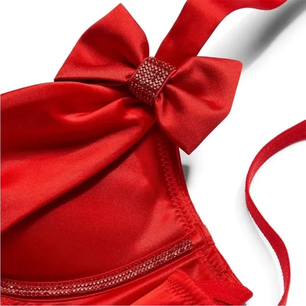 VICTORIA’S SECRET Dream Angels Wicked Satin Peek A Boo Cup Bra Red Crystal XL - Image 2