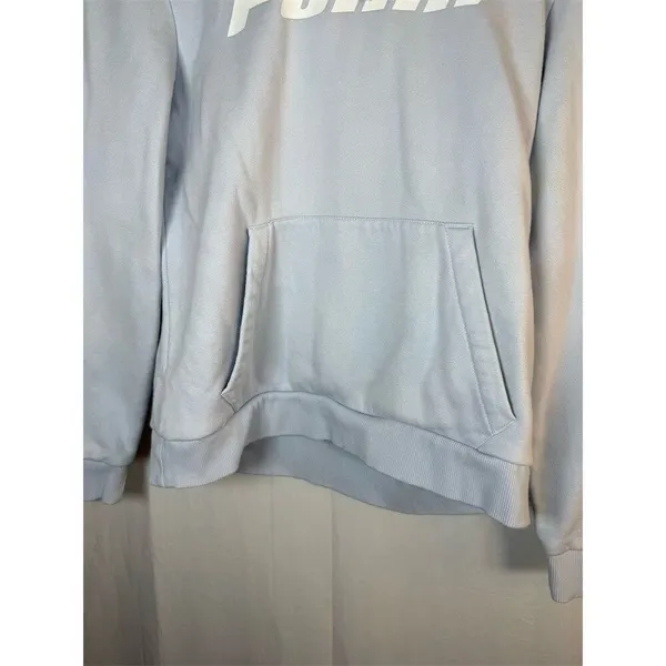 PUMA Essentials Logo Pullover Hoodie Women’s M Light Blue Fleece Lined - Image 5