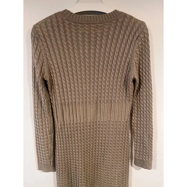 Calvin Klein Taupe Cable Knit Sweater Dress Quiet Luxury Fall M - Image 8