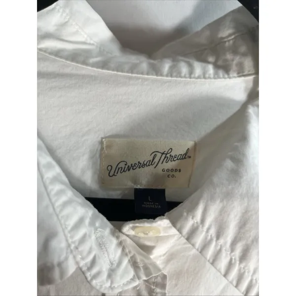 Universal Threads Button Up Shirt Woman Large White Cotton Long Sleeve Collared - Image 3