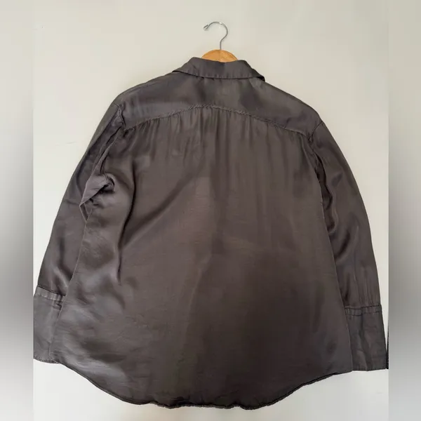Zara Button Down Shirt Long Sleeve‎ Collared Blouse Top Gray Size M - Image 5