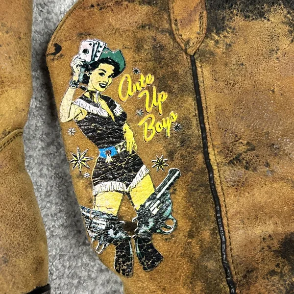 Durango Crush Cowboy Boots Women 8.5 Ante Up Boys Pin Up Leather Western Cowgirl - Image 2